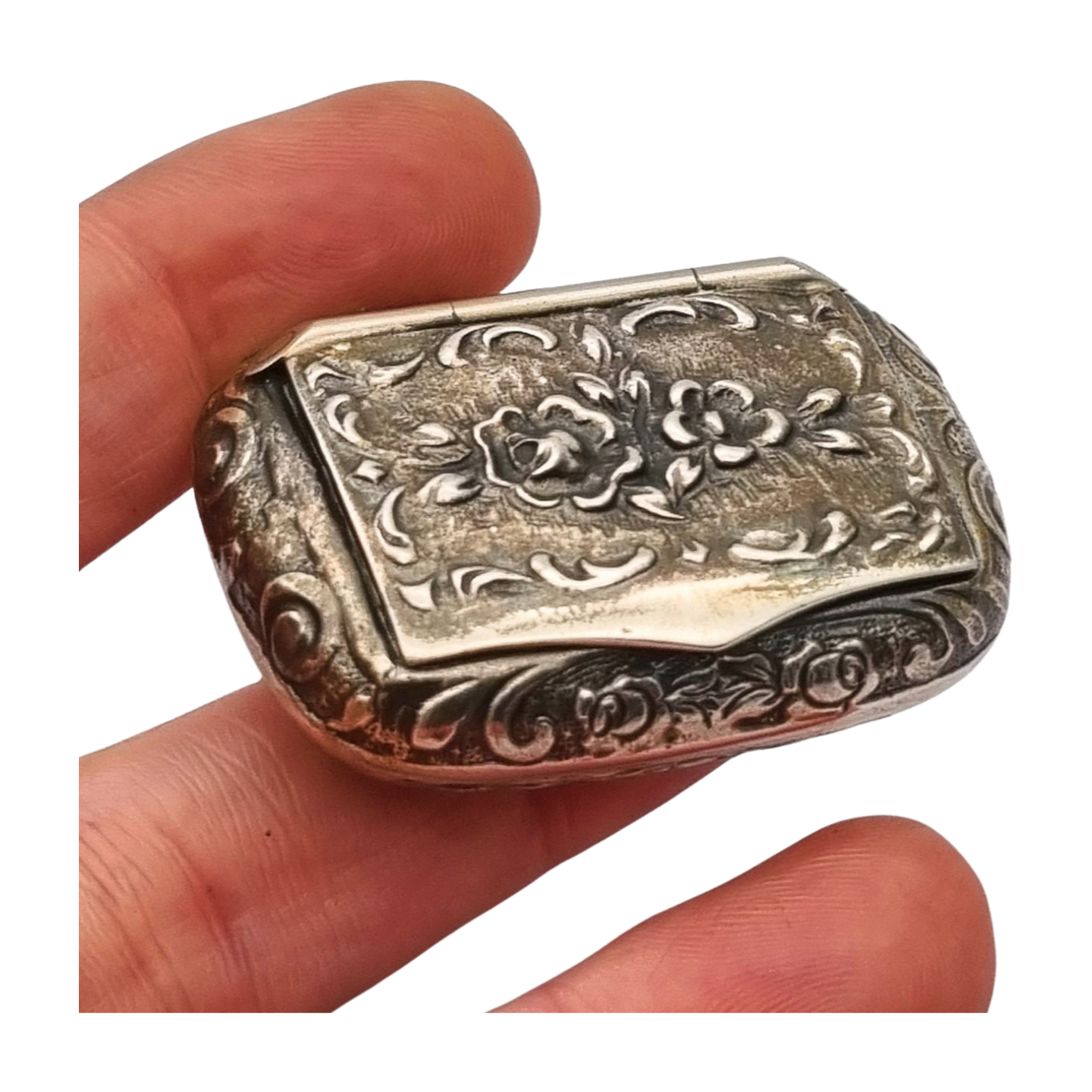 Caja pequeña plata 925 italiana grabada con flores, Milano, circa 1970