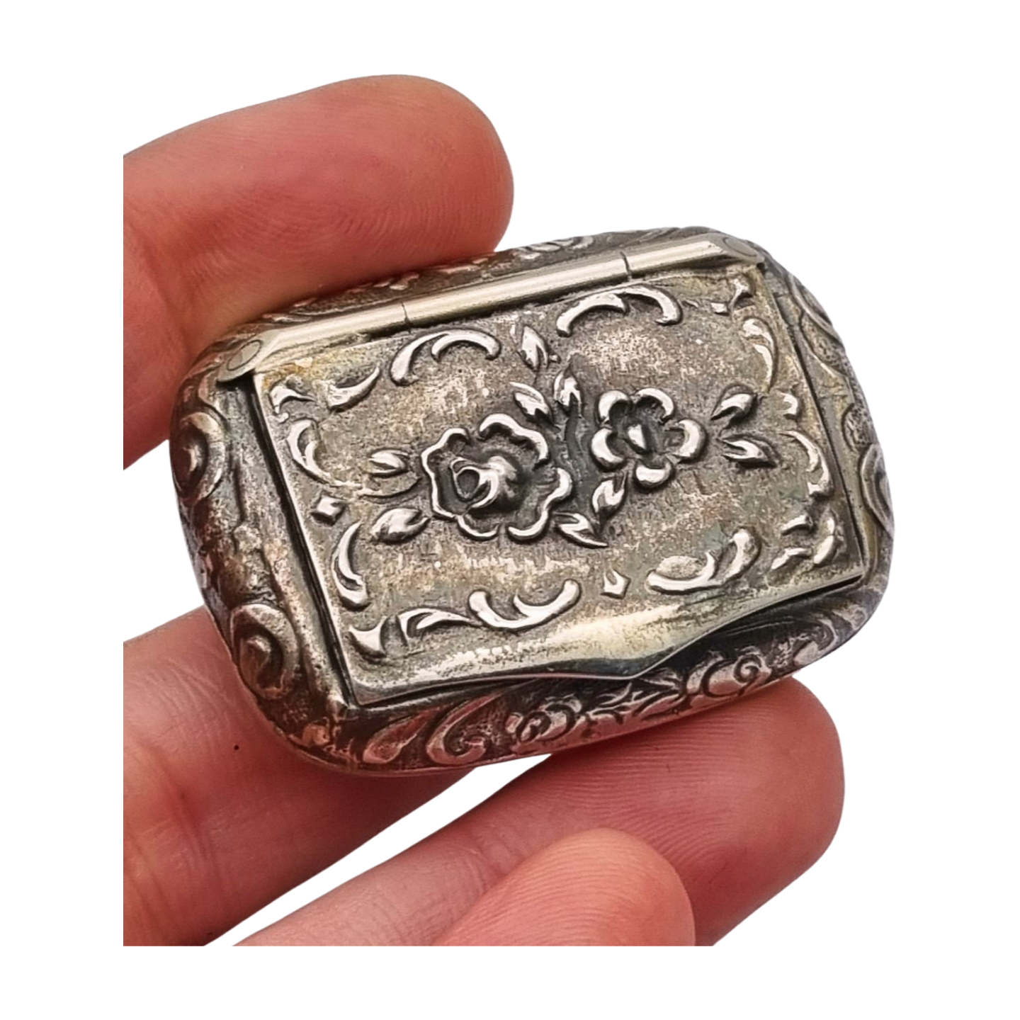 Caja pequeña plata 925 italiana grabada con flores, Milano, circa 1970