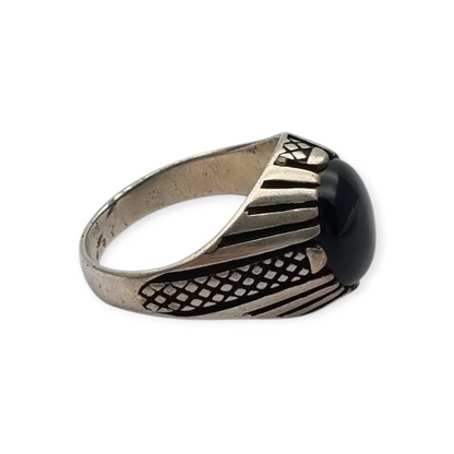 Anillo vintage de plata 925 con ónix negro años 80