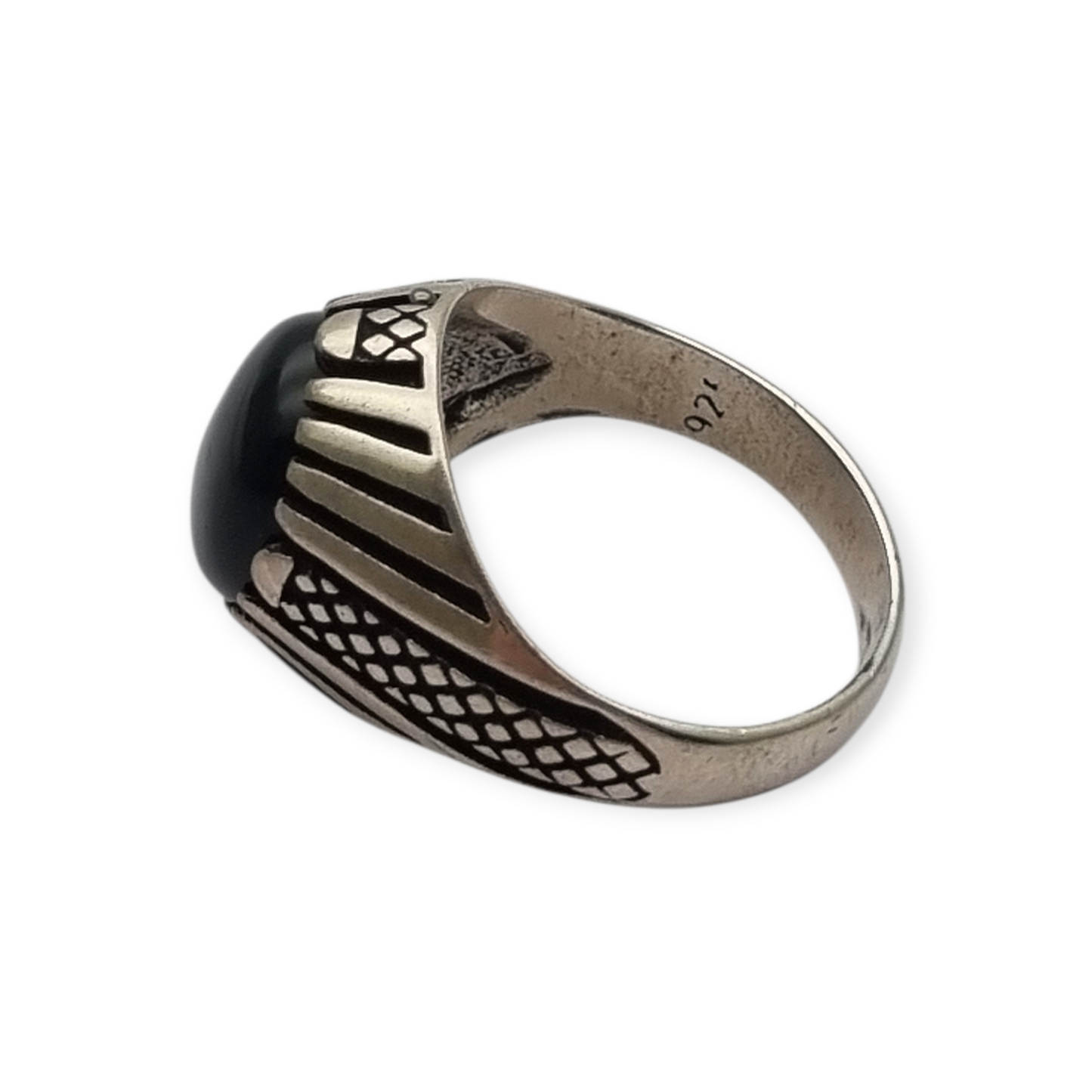 Anillo vintage de plata 925 con ónix negro años 80