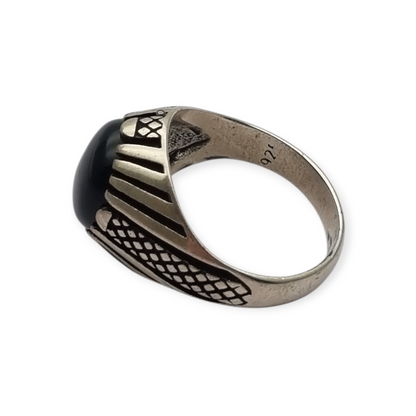 Anillo vintage de plata 925 con ónix negro años 80