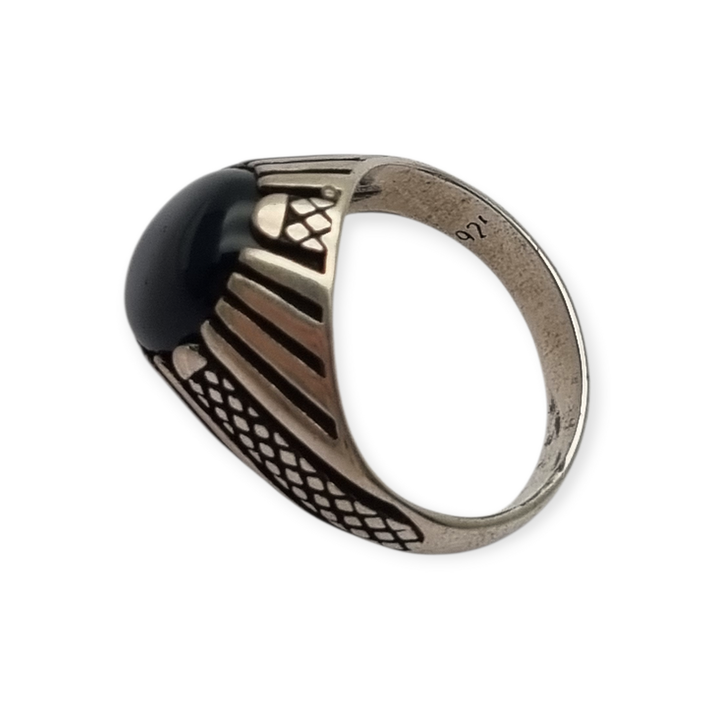 Anillo vintage de plata 925 con ónix negro años 80