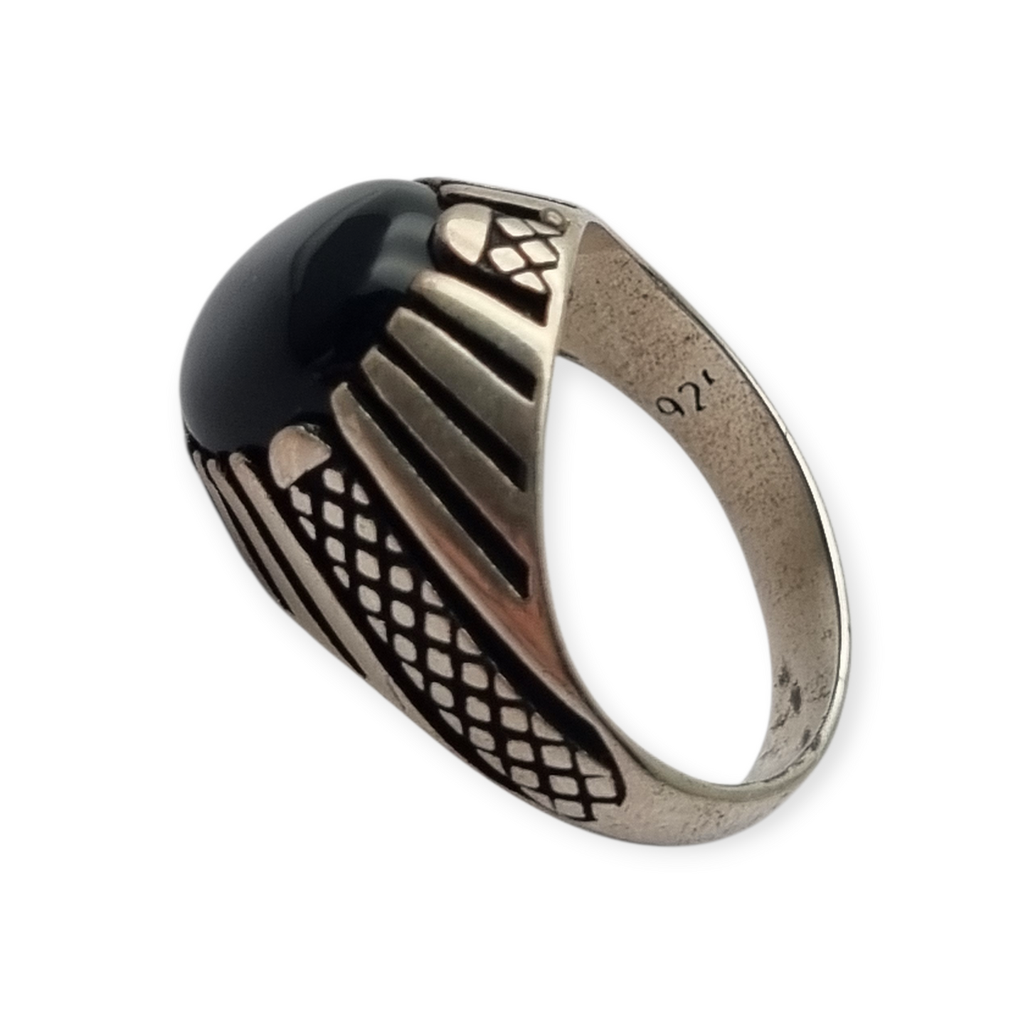 Anillo vintage de plata 925 con ónix negro años 80