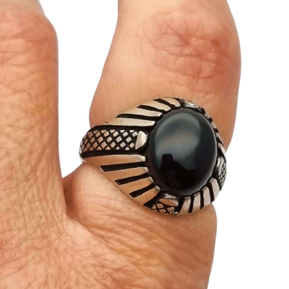 Anillo vintage de plata 925 con ónix negro años 80