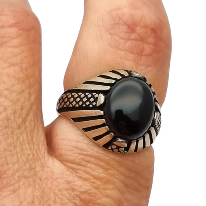 Anillo vintage de plata 925 con ónix negro años 80