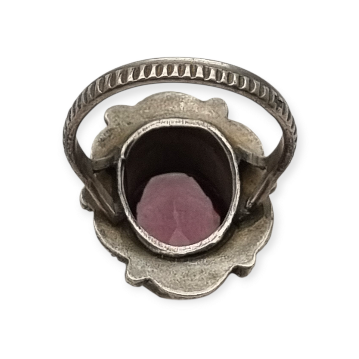 Antique Art Deco silver ring with faceted oval lilac stone, 1940s-50s