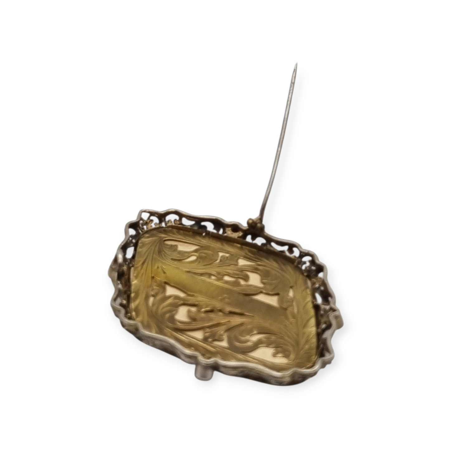 Broche victoriano miniatura pintada firmado Vultur de plata y vermeil, circa 1880