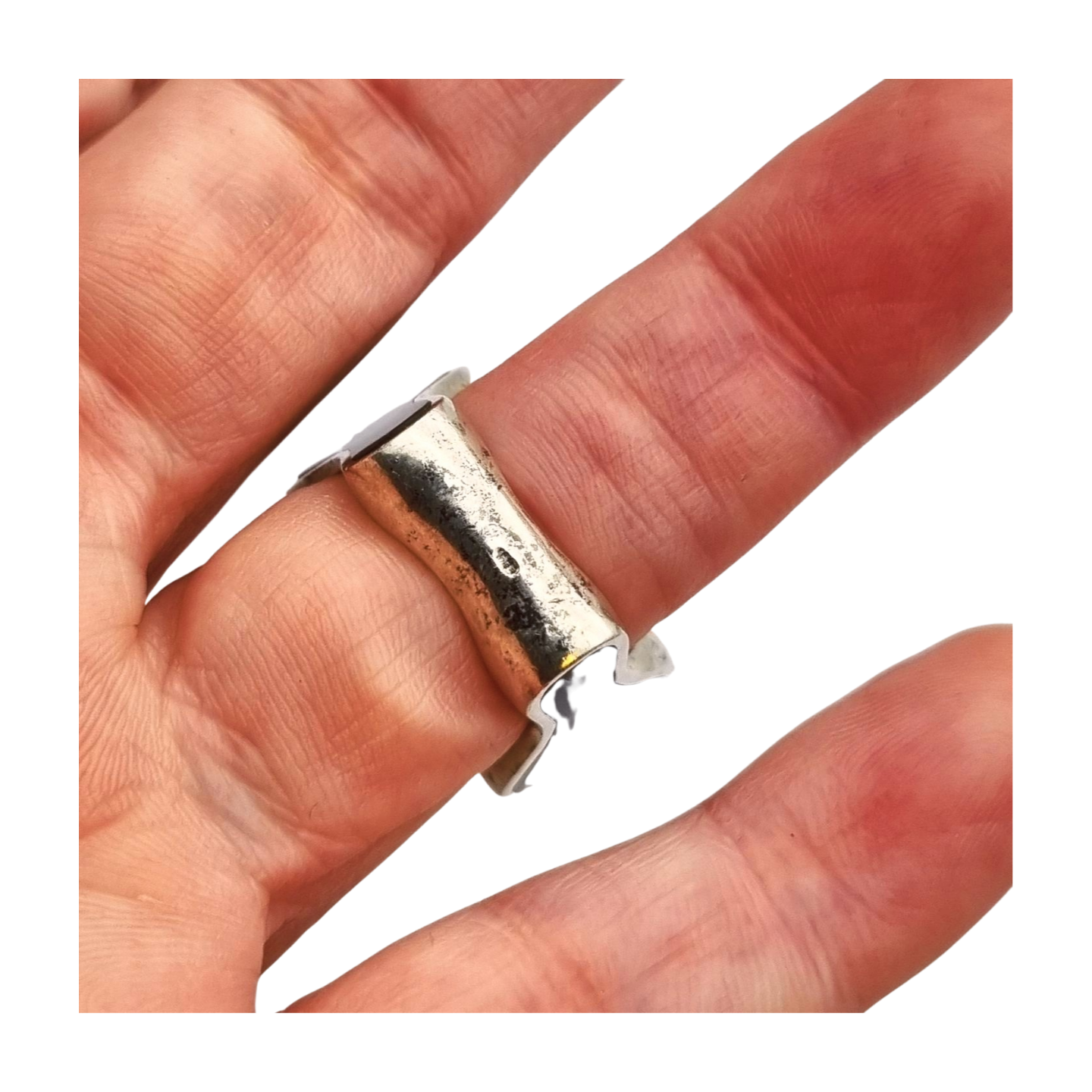 Anillo de diseño geométrico de plata y ónix negro, muy original, 1980