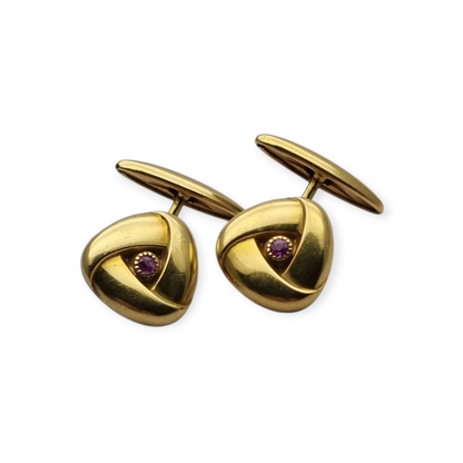 Art Deco Cufflinks gold plated pink stone, France circa 1940