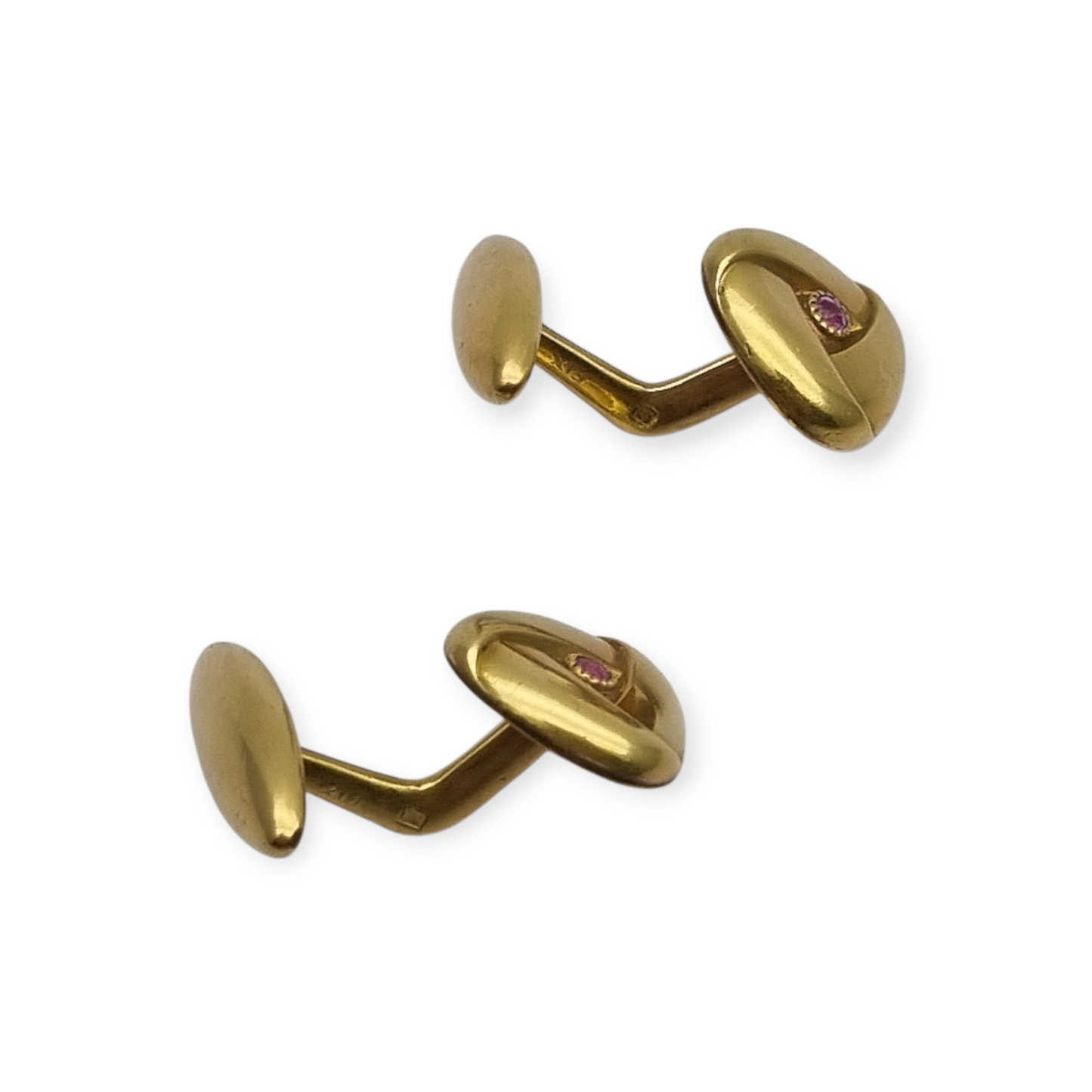 Art Deco Cufflinks gold plated pink stone, France circa 1940