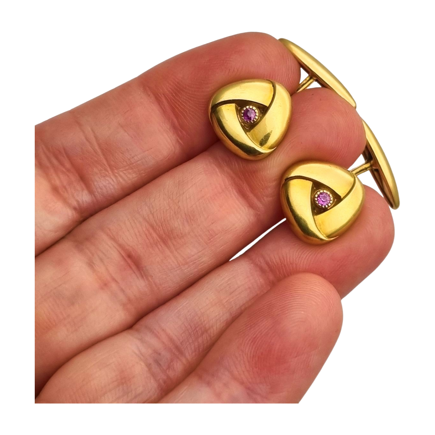 Art Deco Cufflinks gold plated pink stone, France circa 1940