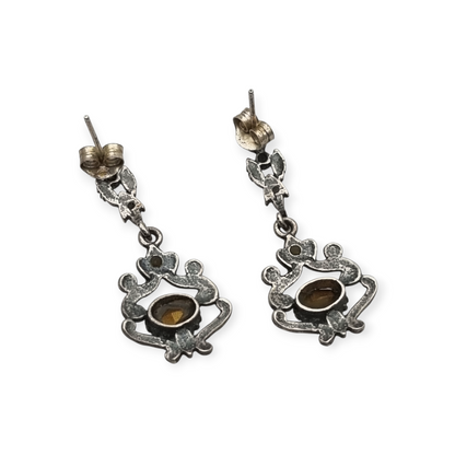 Pendientes de plata con pedrería blanca regionales, estilo barroco revival años 70