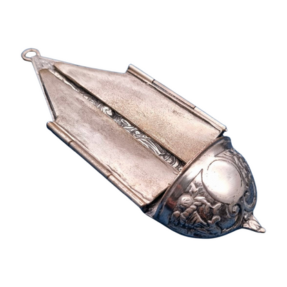 Antique 800 silver holy water font, religious triptych, Europe, circa 1950.