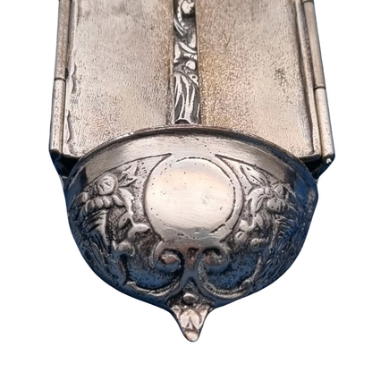 Antique 800 silver holy water font, religious triptych, Europe, circa 1950.