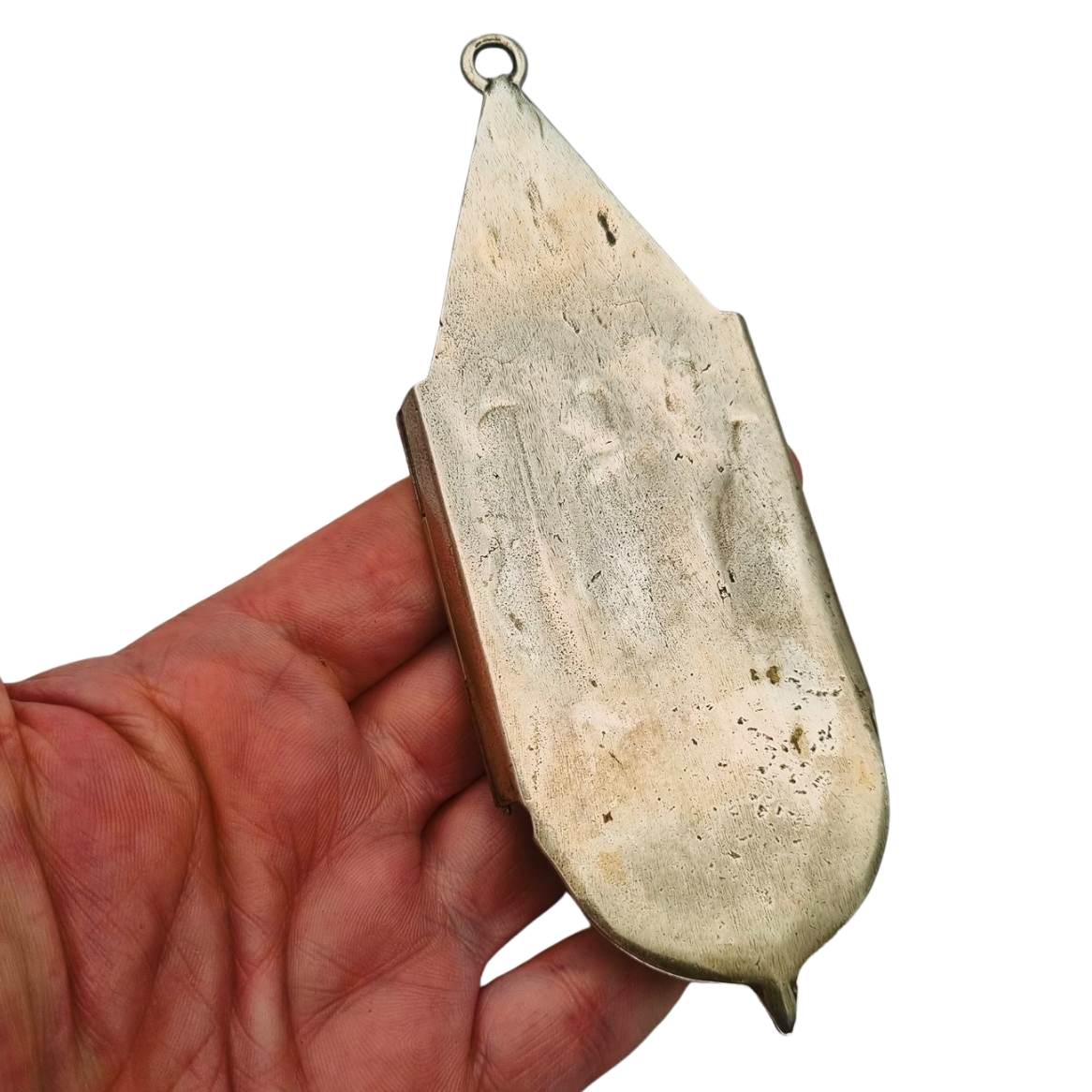 Antique 800 silver holy water font, religious triptych, Europe, circa 1950.