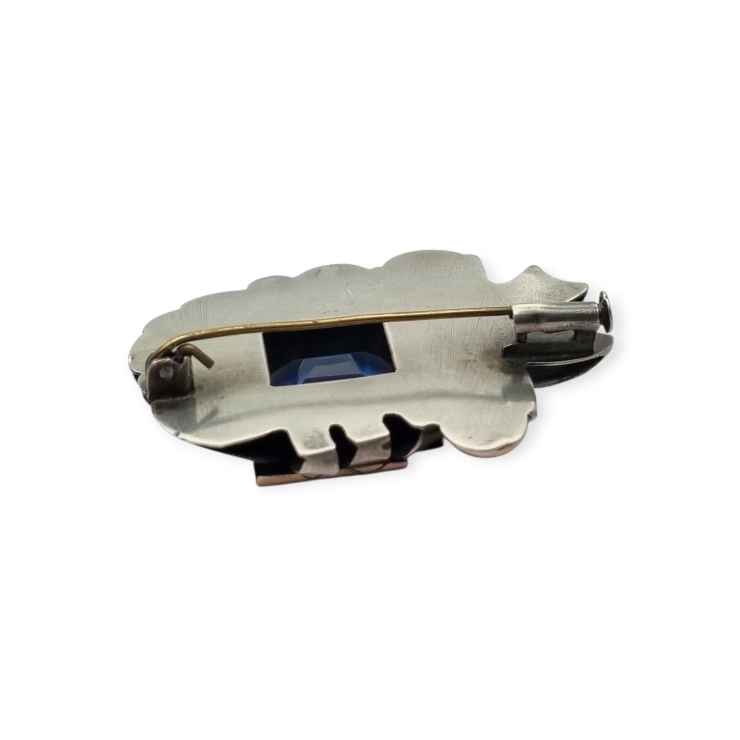 Broche Art Déco  Catalán en plata con vistas de oro y simil aguamarina, circa 1930-1940