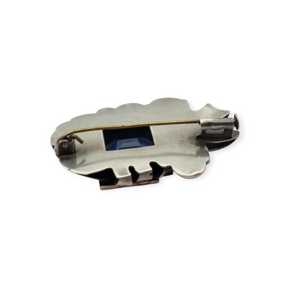 Broche Art Déco  Catalán en plata con vistas de oro y simil aguamarina, circa 1930-1940