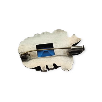 Broche Art Déco  Catalán en plata con vistas de oro y simil aguamarina, circa 1930-1940