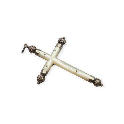 Religious mother-of-pearl and silver hanging cross with Christ, Europe circa 1930-40