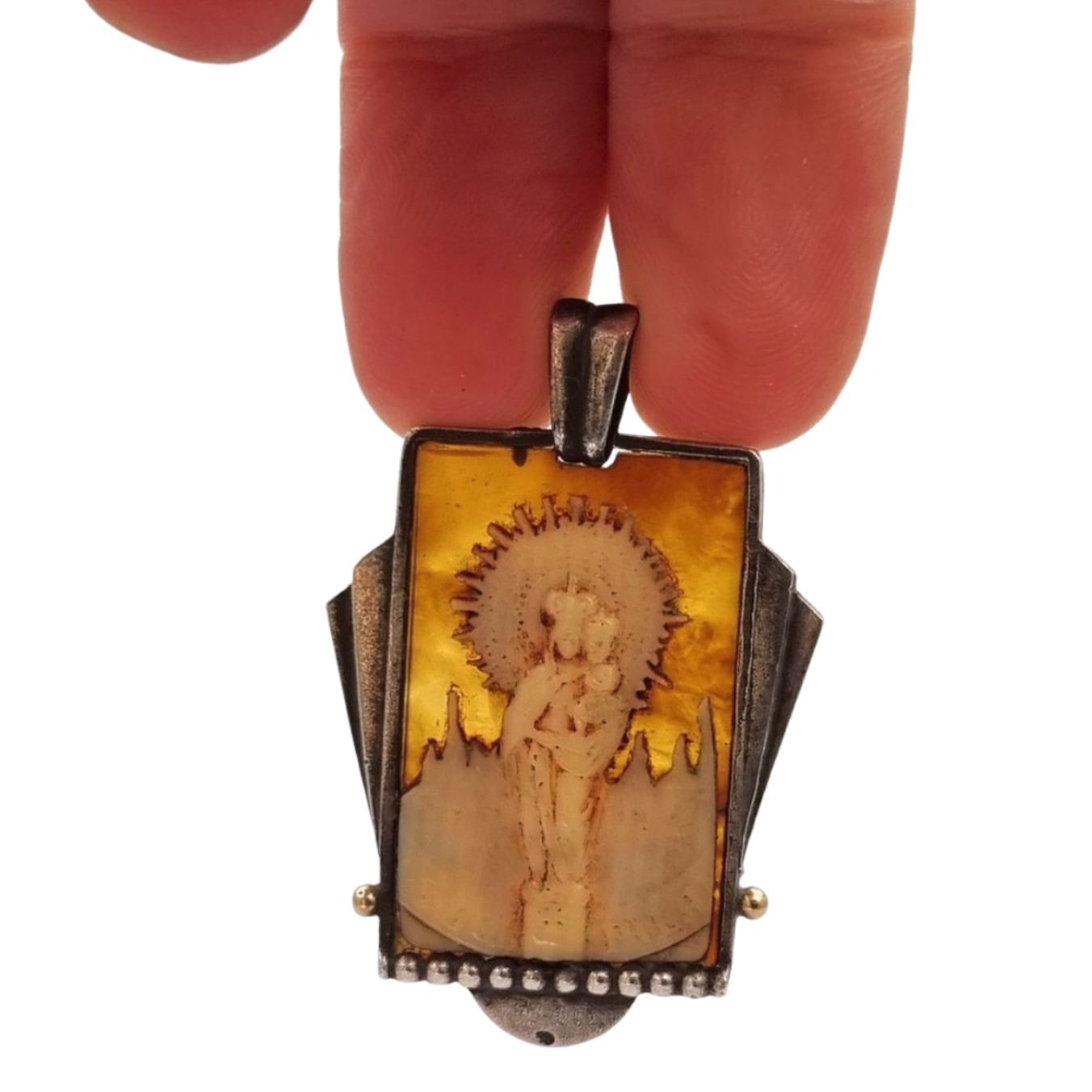 Art Deco silver pendant Virgin of Pilar, Spain circa 1930-40