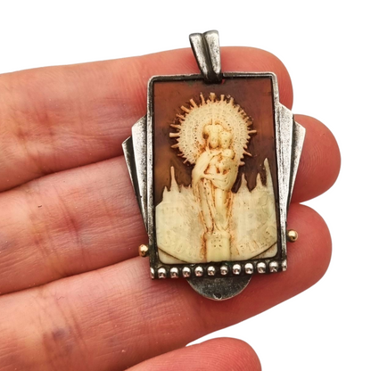 Art Deco silver pendant Virgin of Pilar, Spain circa 1930-40