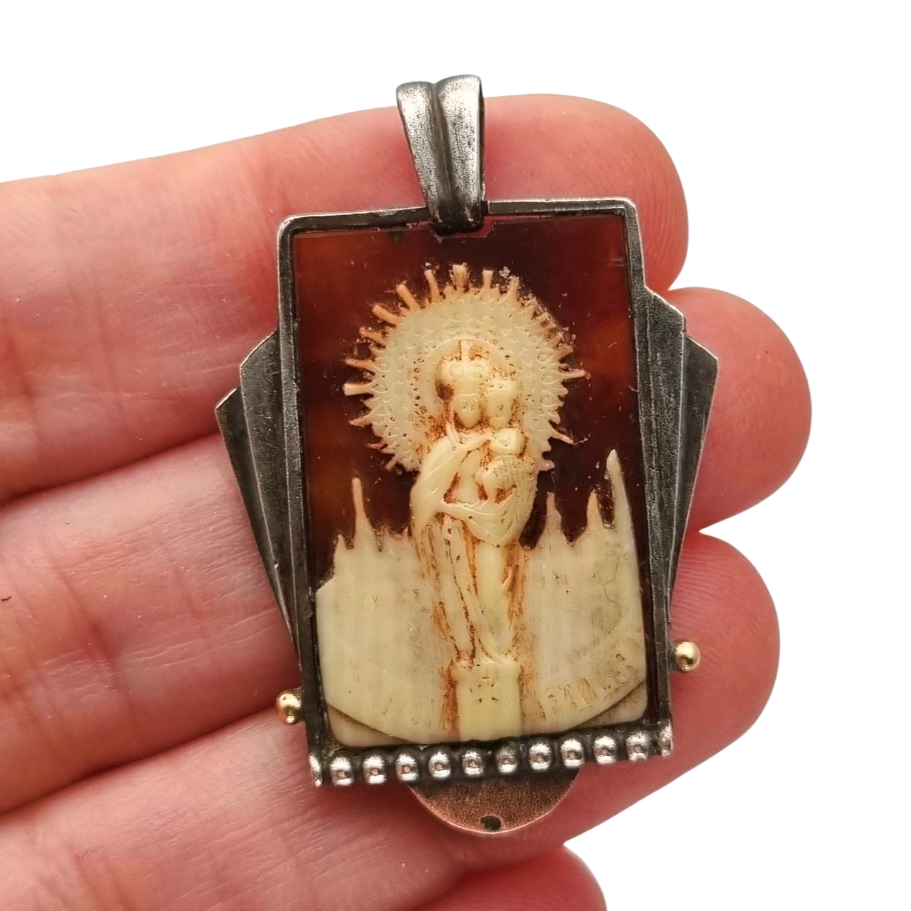 Art Deco silver pendant Virgin of Pilar, Spain circa 1930-40
