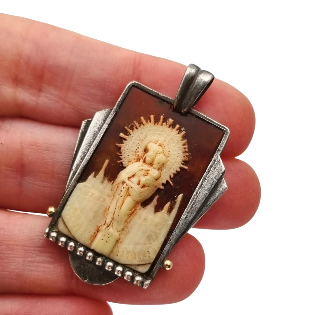 Art Deco silver pendant Virgin of Pilar, Spain circa 1930-40