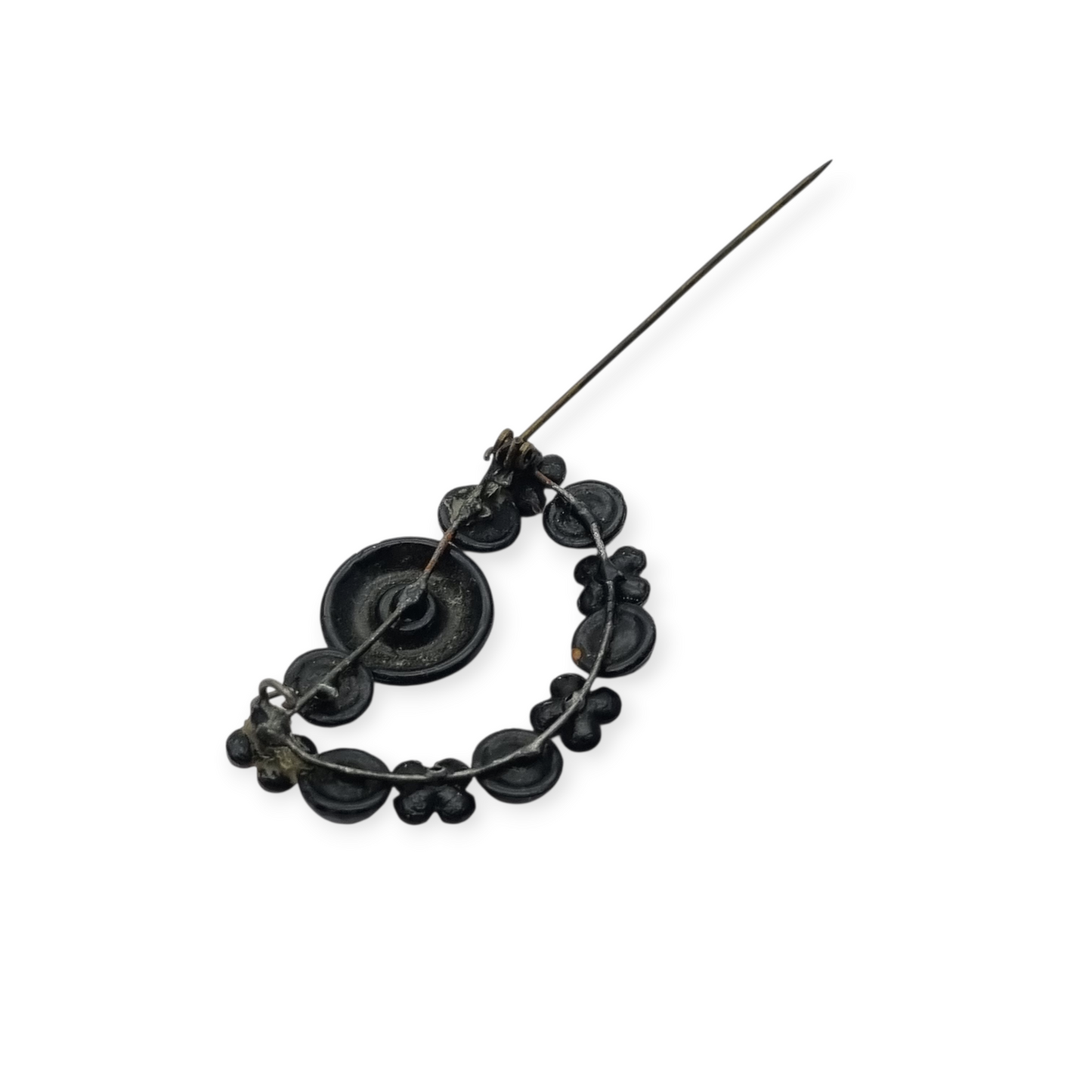 Broche victoriano en forma de media luna, joyería de luto en cristal negro, Francia 1890-1910