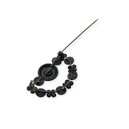 Broche victoriano en forma de media luna, joyería de luto en cristal negro, Francia 1890-1910