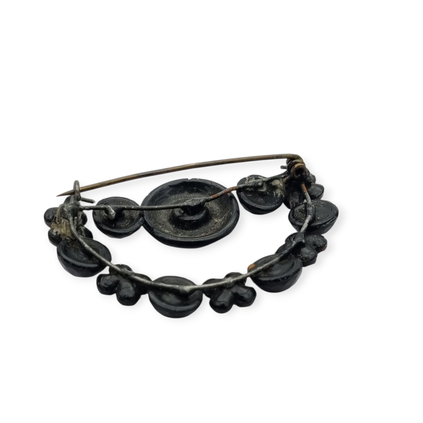 Broche victoriano en forma de media luna, joyería de luto en cristal negro, Francia 1890-1910