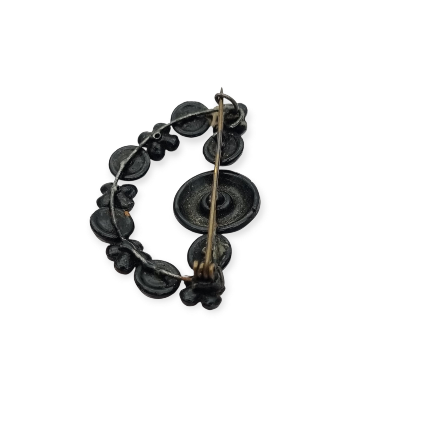 Broche victoriano en forma de media luna, joyería de luto en cristal negro, Francia 1890-1910