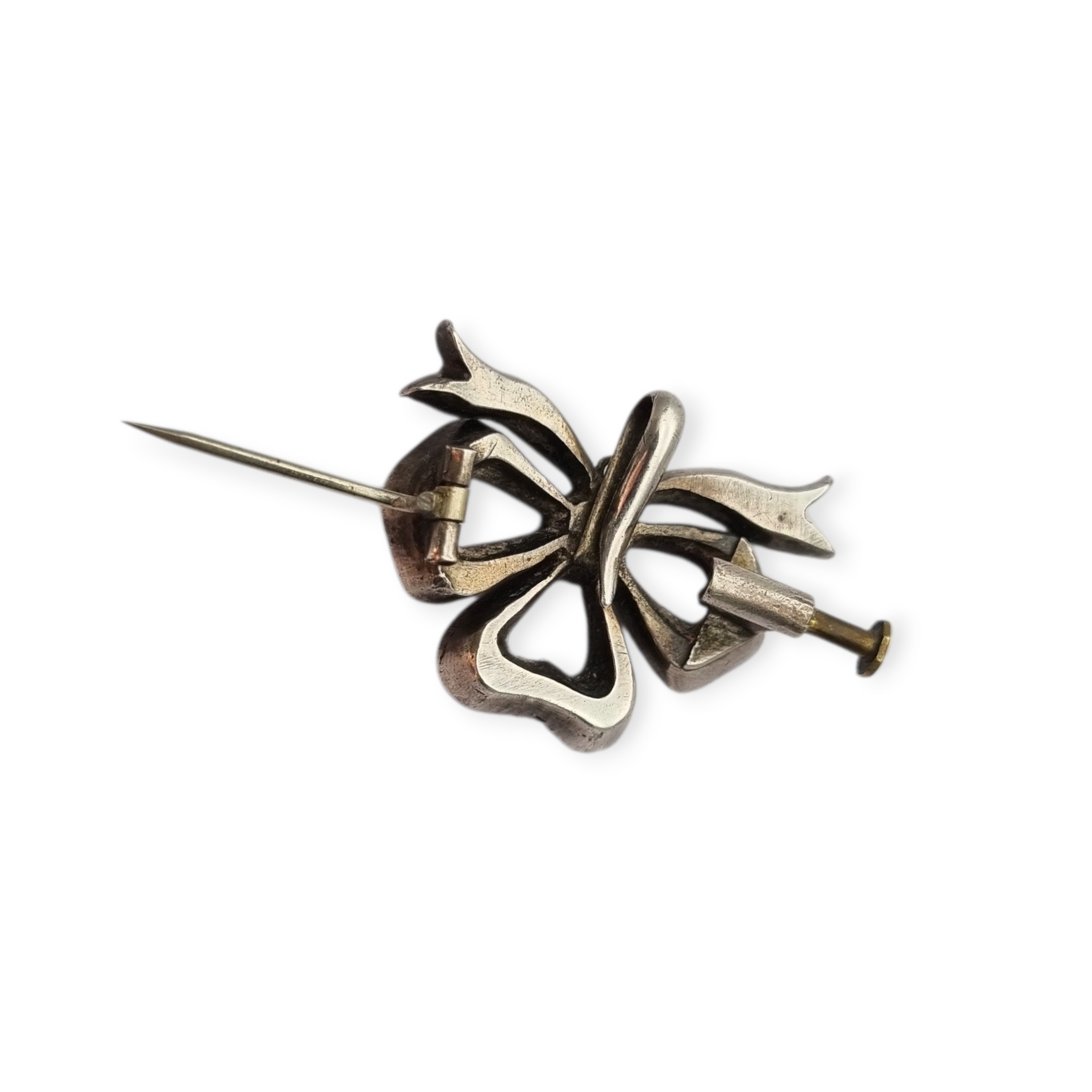 Art Deco bow pendant in silver, antique brooch, Europe Circa 1930-40