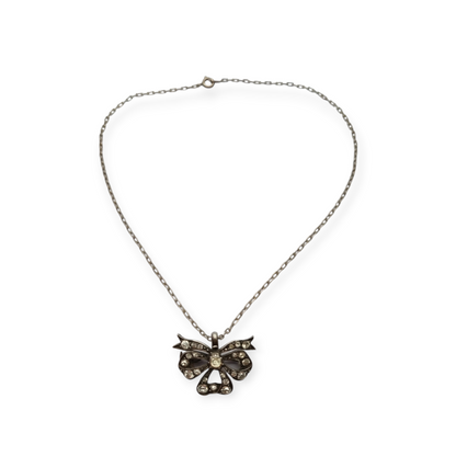 Art Deco bow pendant in silver, antique brooch, Europe Circa 1930-40