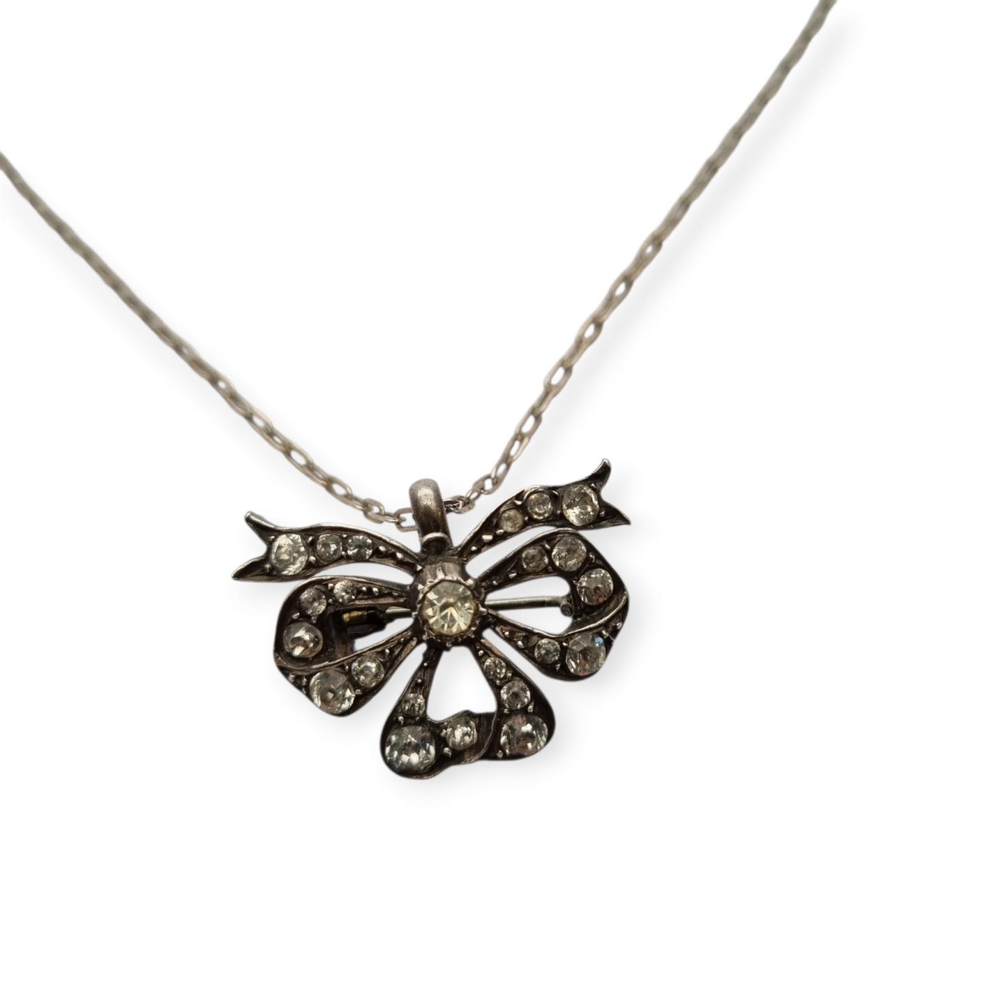 Art Deco bow pendant in silver, antique brooch, Europe Circa 1930-40