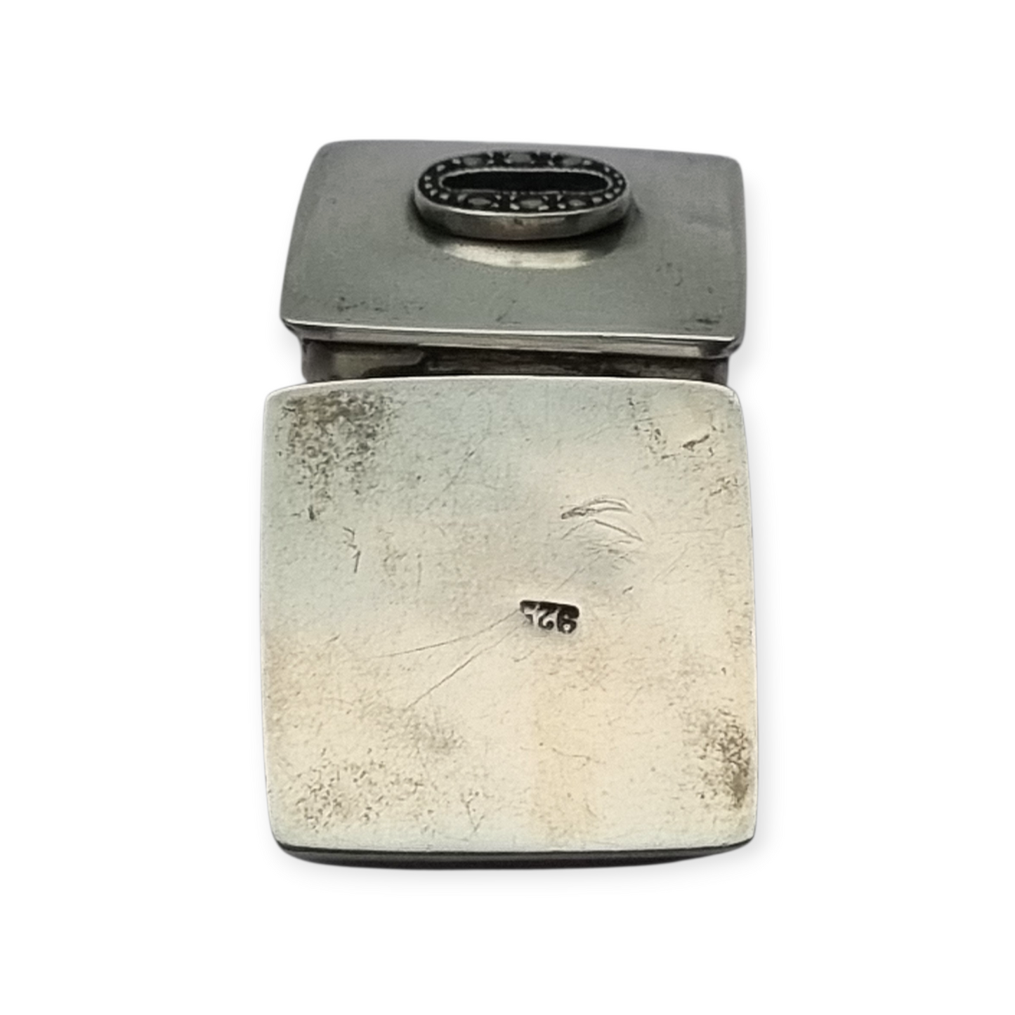 925 silver pill box with letter O decorated with marcasites, circa 1980
