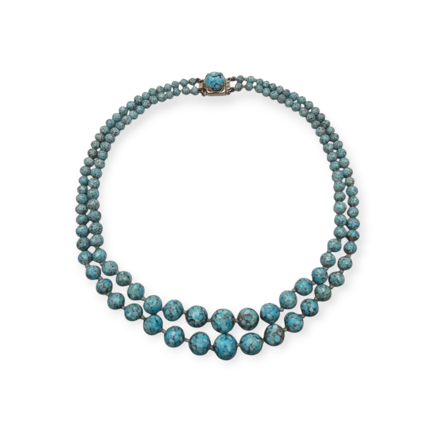 Collar vintage dos hileras cuentas azul turquesa degradado circa 1980