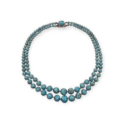 Collar vintage dos hileras cuentas azul turquesa degradado circa 1980