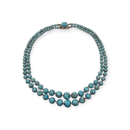 Collar vintage dos hileras cuentas azul turquesa degradado circa 1980