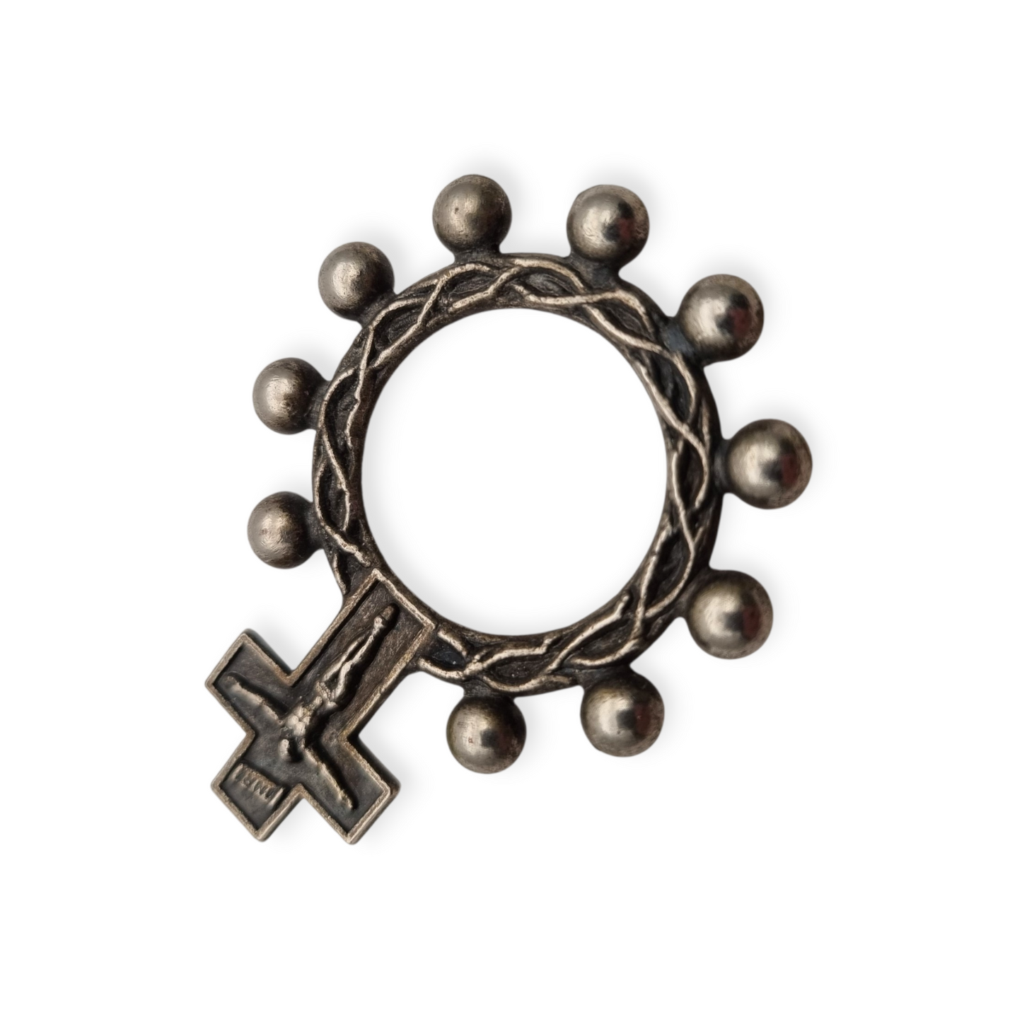 Metal finger rosary with crucifix, Spain circa 1950s, religious item