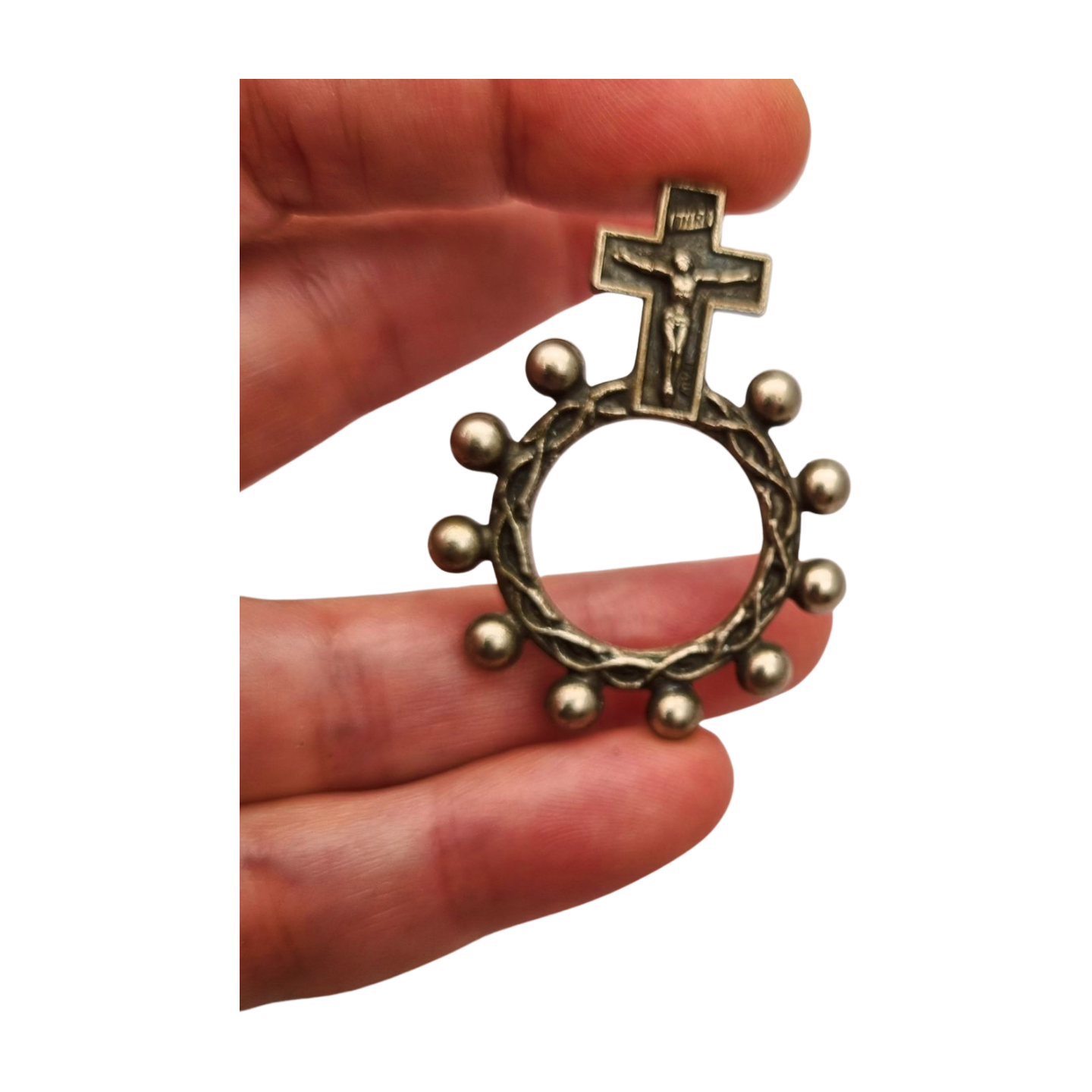Metal finger rosary with crucifix, Spain circa 1950s, religious item