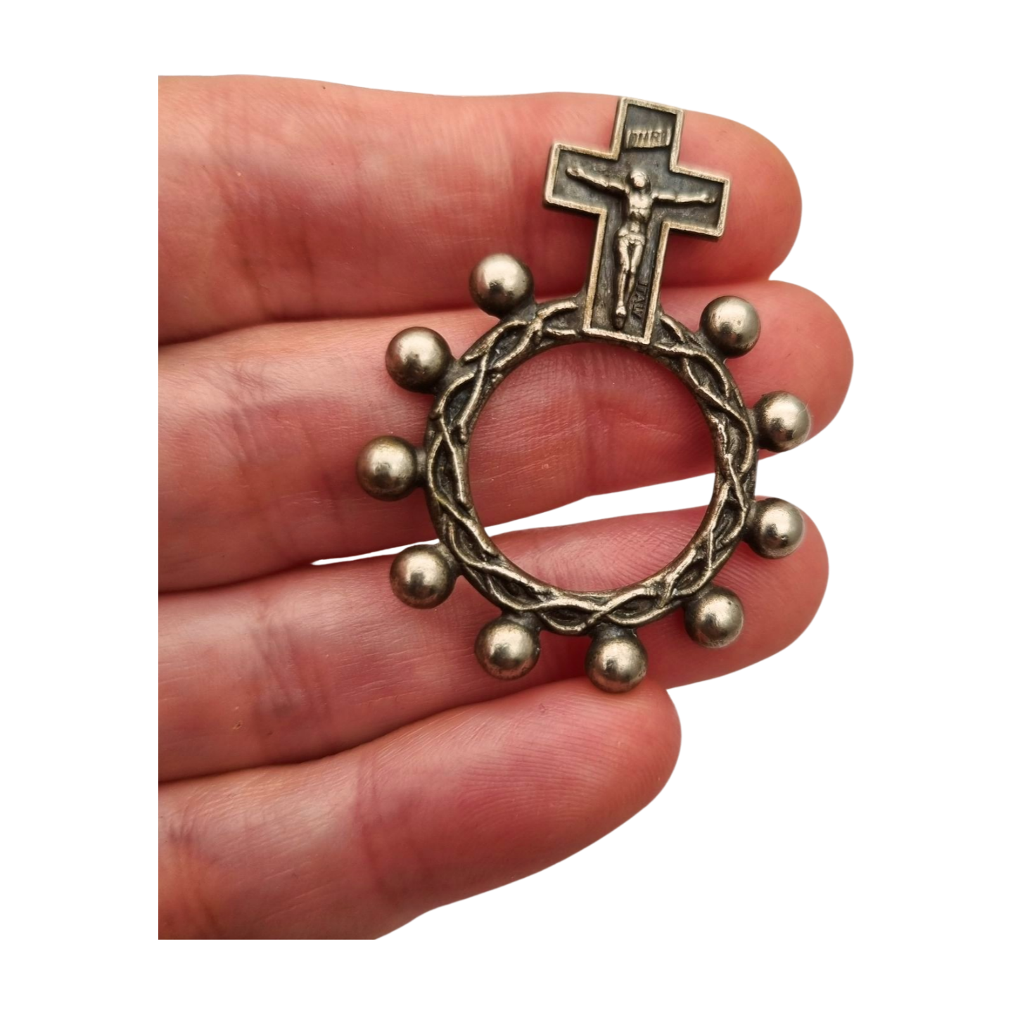 Metal finger rosary with crucifix, Spain circa 1950s, religious item
