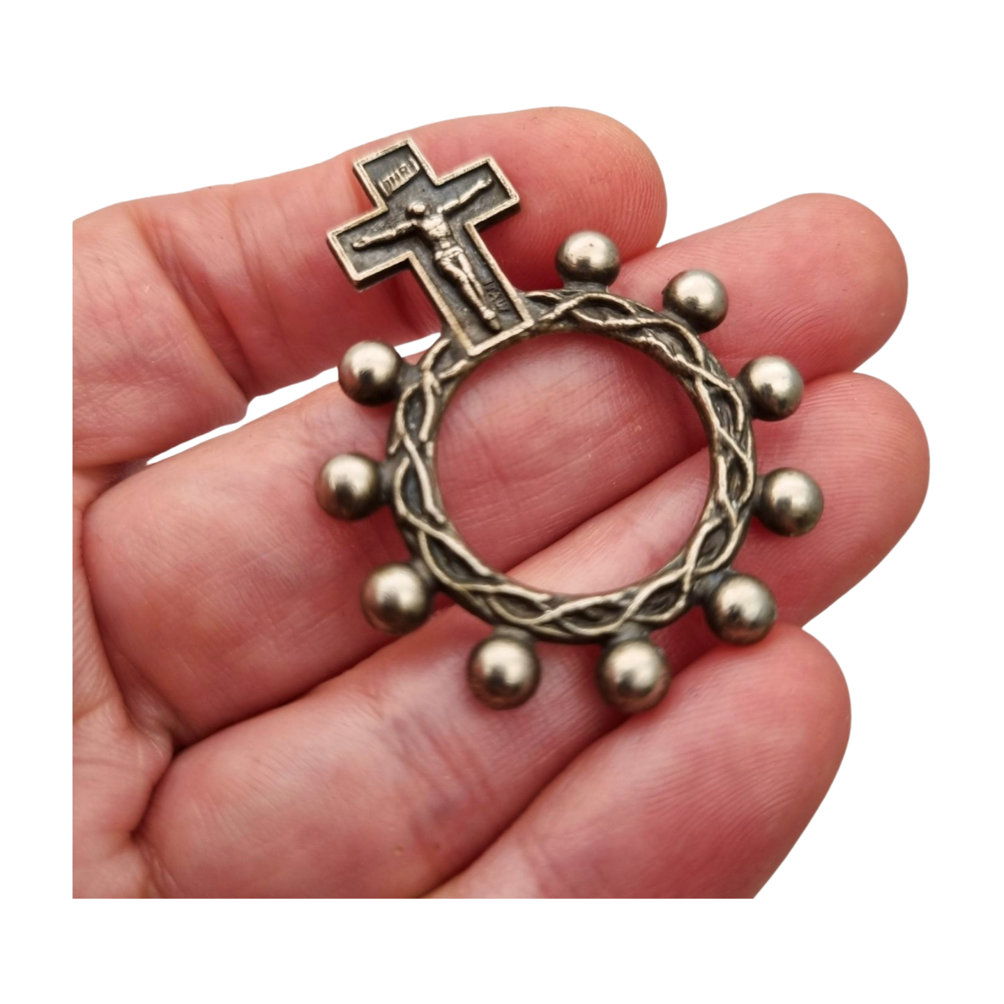 Metal finger rosary with crucifix, Spain circa 1950s, religious item