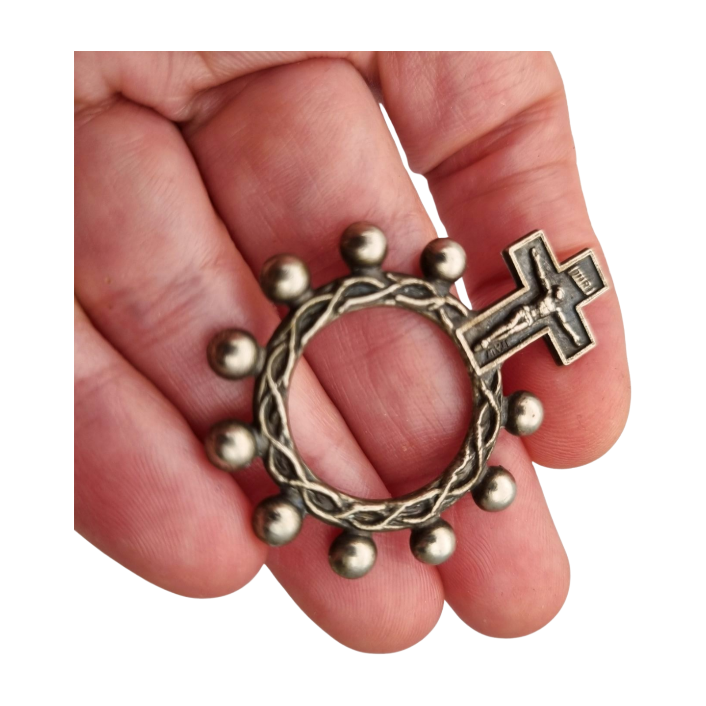 Metal finger rosary with crucifix, Spain circa 1950s, religious item