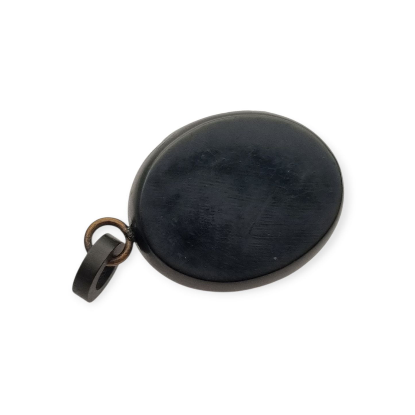 Antique Victorian vulcanite floral locket, circa 1880-1900, mourning jewelry
