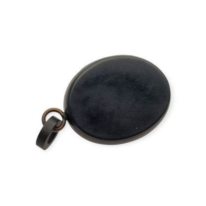 Antique Victorian vulcanite floral locket, circa 1880-1900, mourning jewelry