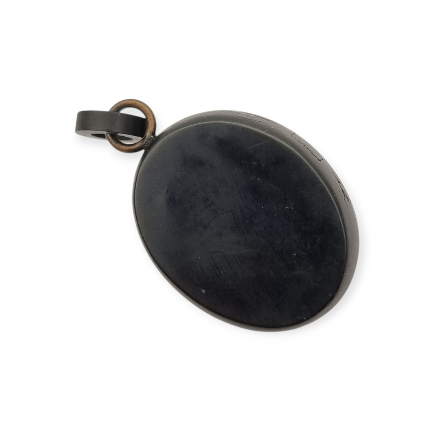 Antique Victorian vulcanite floral locket, circa 1880-1900, mourning jewelry
