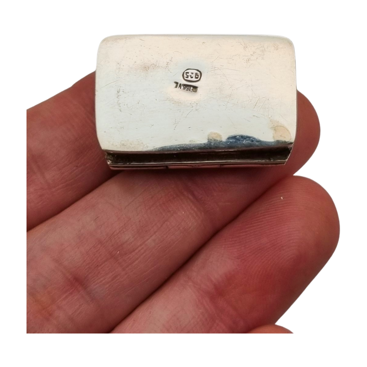 Caja pequeña rectangular de plata 925 con grabado geométrico, Italia circa 1990