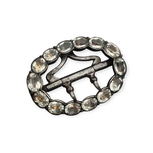 Victorian silver buckle with faceted colorless rhinestones, circa 1900