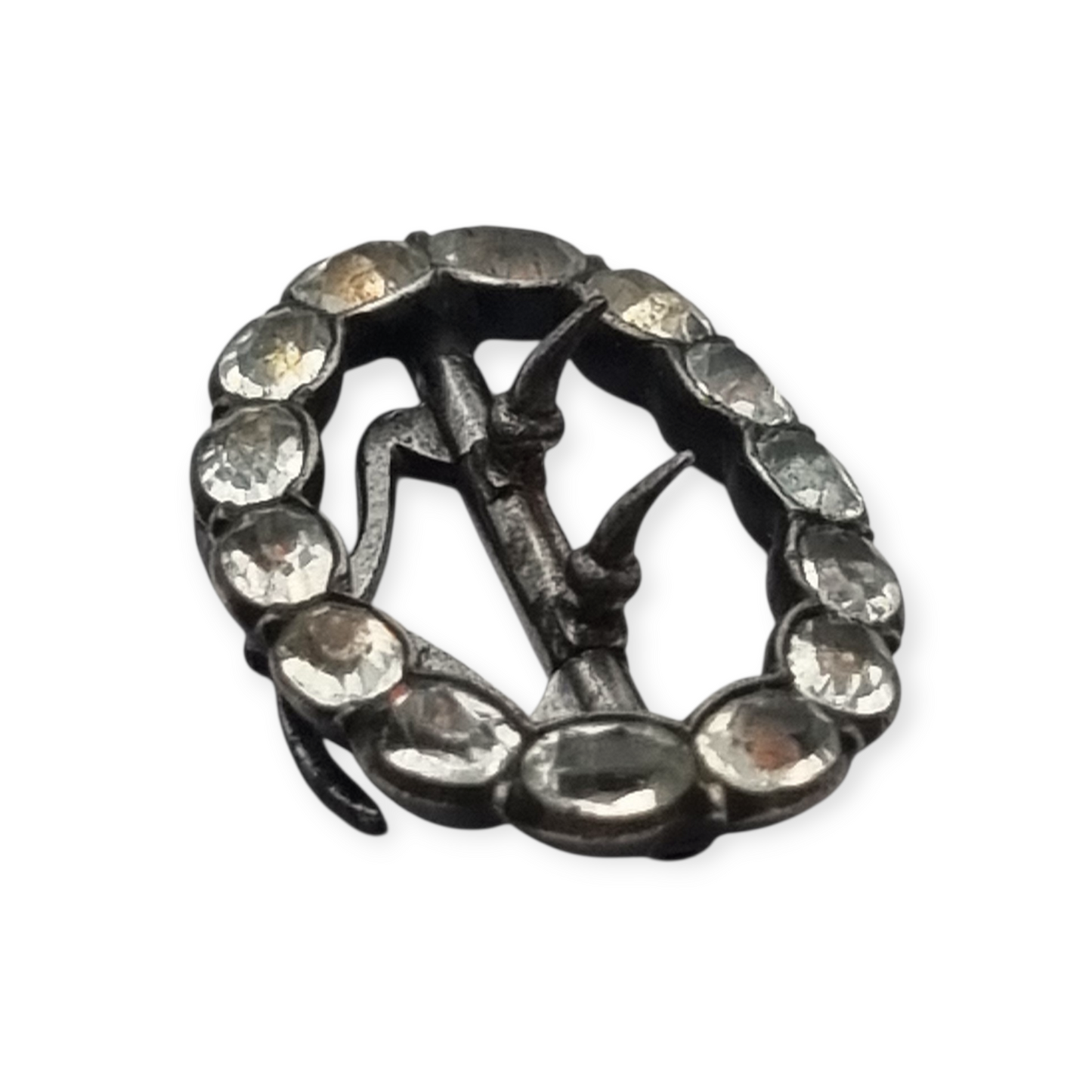 Victorian silver buckle with faceted colorless rhinestones, circa 1900
