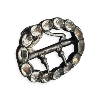Victorian silver buckle with faceted colorless rhinestones, circa 1900